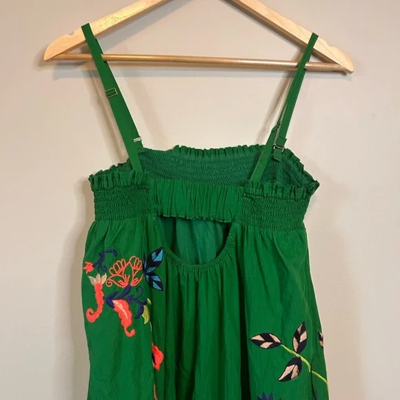 Anthropologie Embroidered Floral Green Strapless Ruffled Maxi Dress Size Medium - Picture 9 of 11